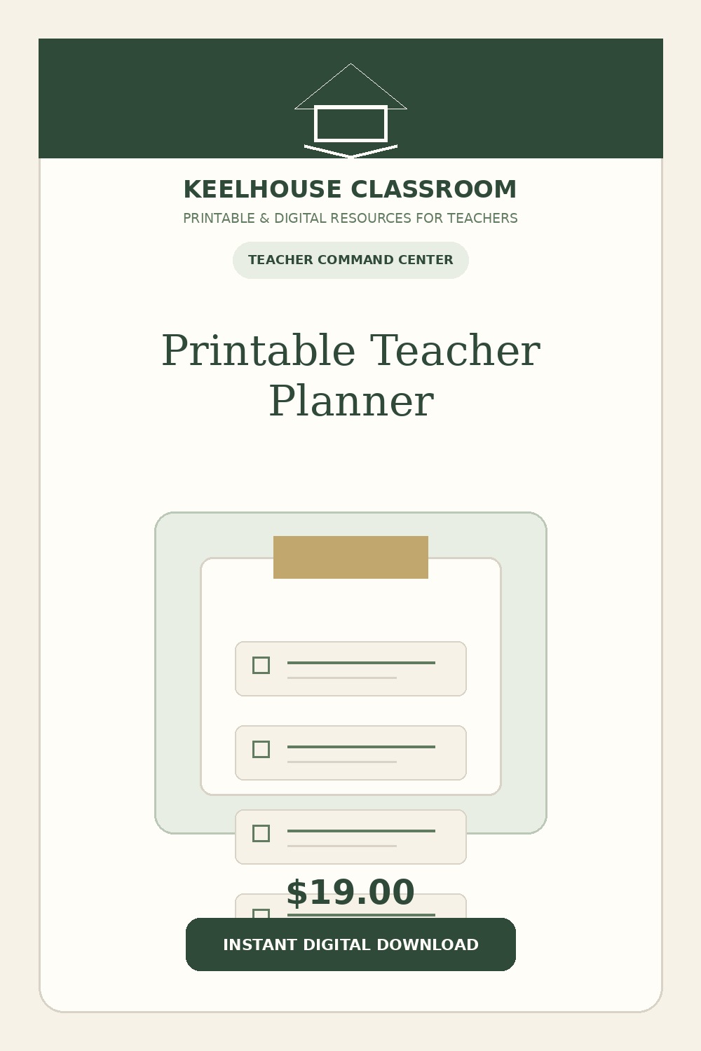 Printable Teacher Planner product cover from Keelhouse Classroom