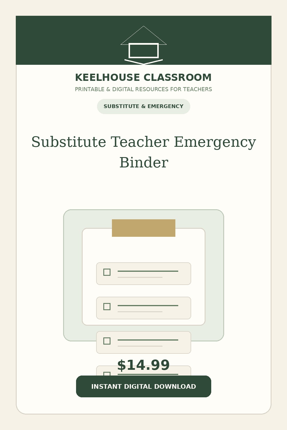 Substitute Teacher Emergency Binder product cover from Keelhouse Classroom